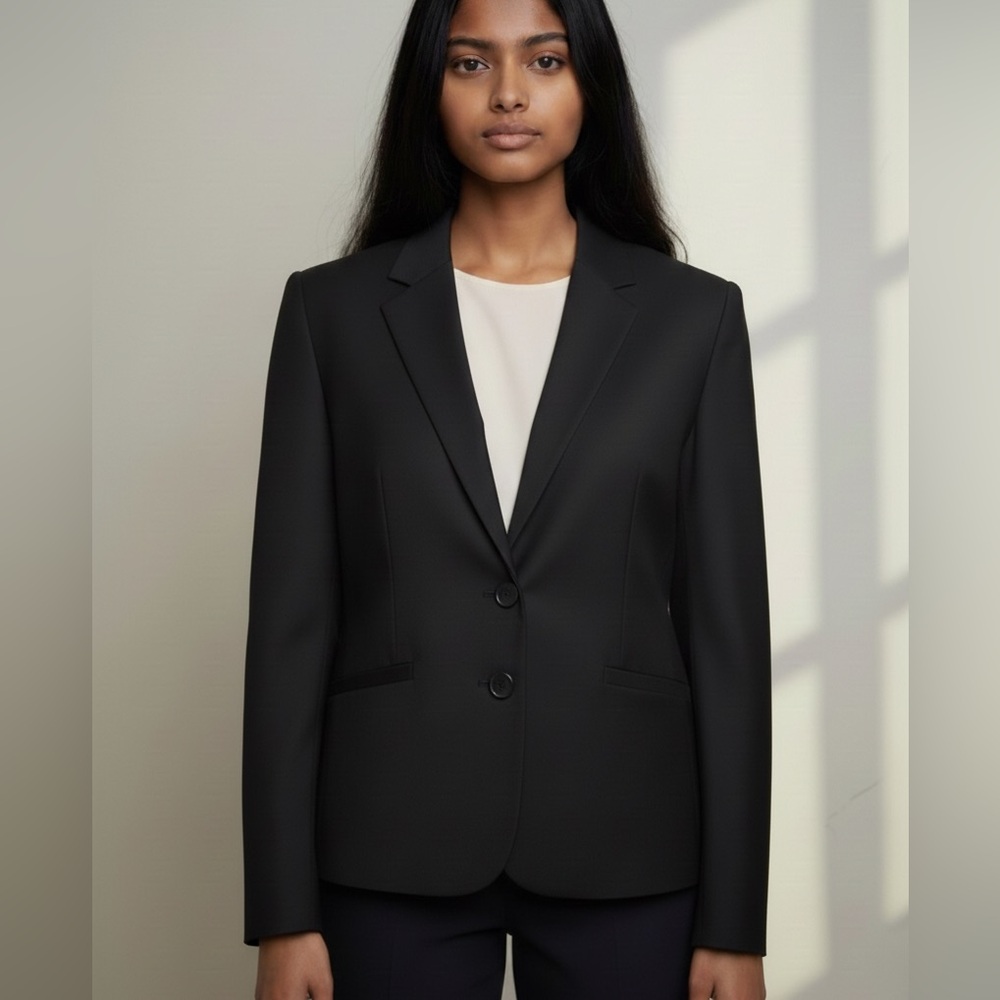 VTG J. Crew Black 2 Button Blazer Suit Jacket 100% Wool Women’s Size 6